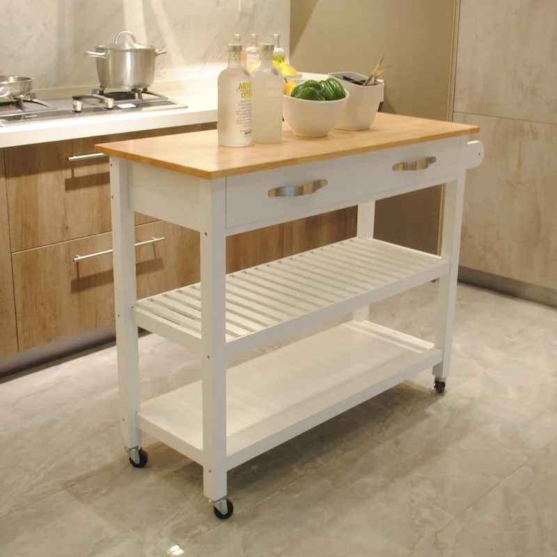 Kitchen Island Cart with Two Lockable Wheels