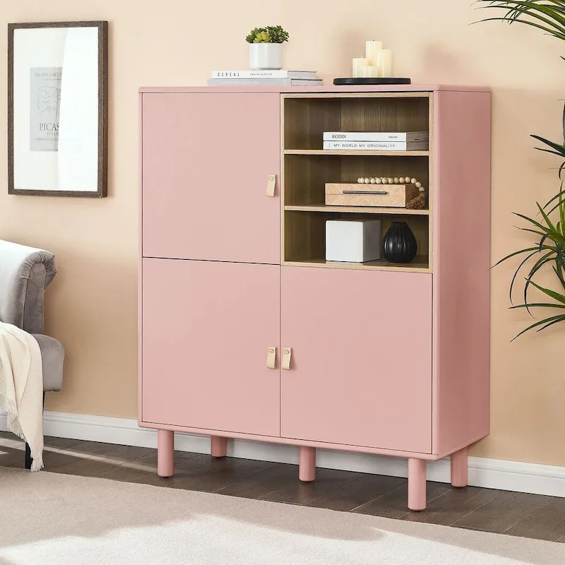 3 Doors Wooden Cabinet with Leather Handle