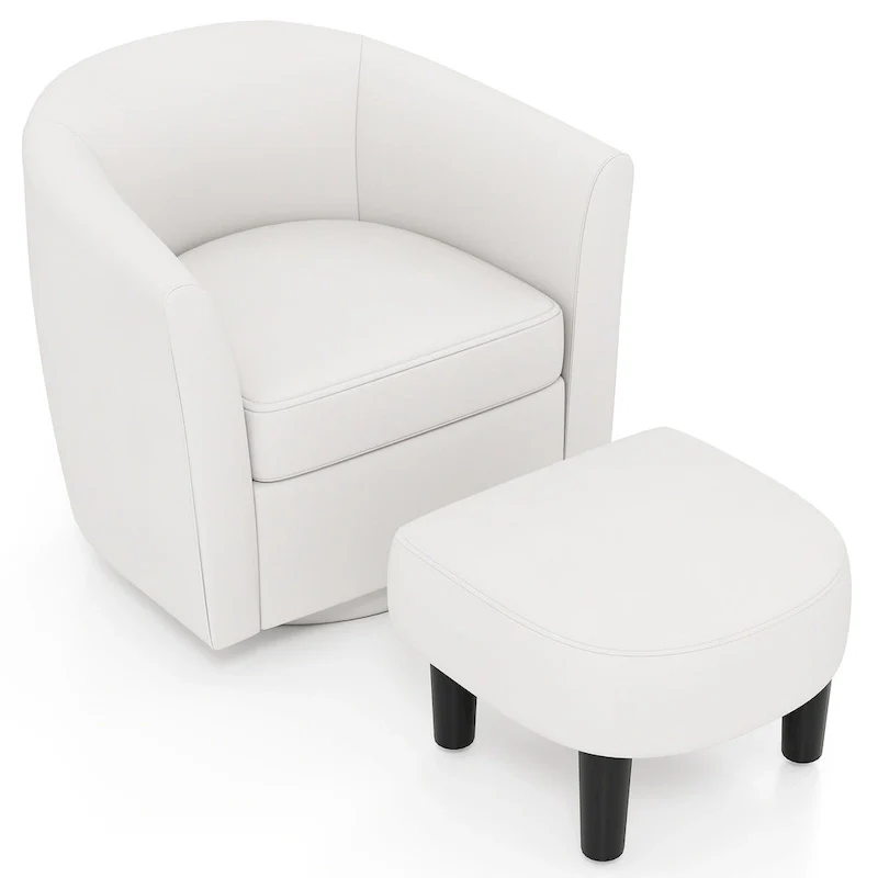 Swivel Barrel Chair with Ottoman Footrest Curved Backrest