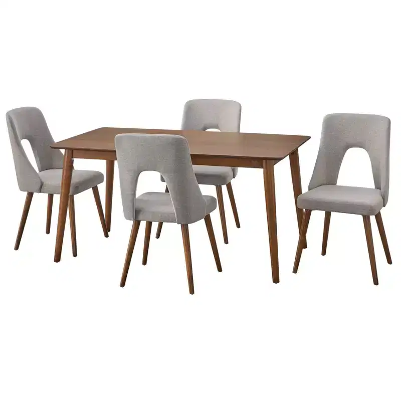 Lifestorey 5pc Clover Mid Century Modern Rectangular Dining Set Walnut/Gray