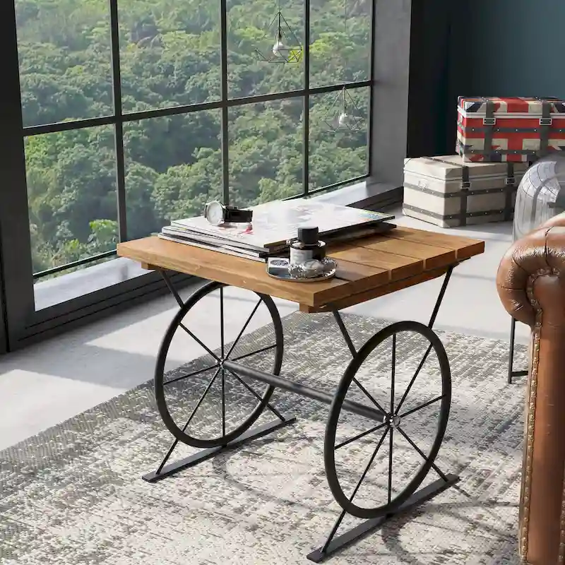 Industrial 19-inch Metal Wheel Side Table
