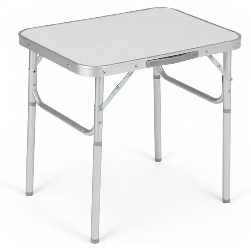 Small Folding Table with Adjustable Height, Lightweight Aluminum Frame Portable Camping Table with Carry Handle, Silver