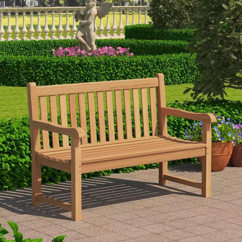 Tree City Teak Wood Outdoor Bench, 2-Person Patio Seating with Ergonomic Design, Weather-Resistant & Durable Teak Garden Bench