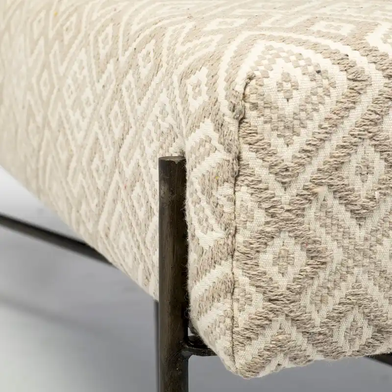 Avery I Olive & Beige Upholstered Patterned Seat Accent Bench - 55W x 17D x 18H