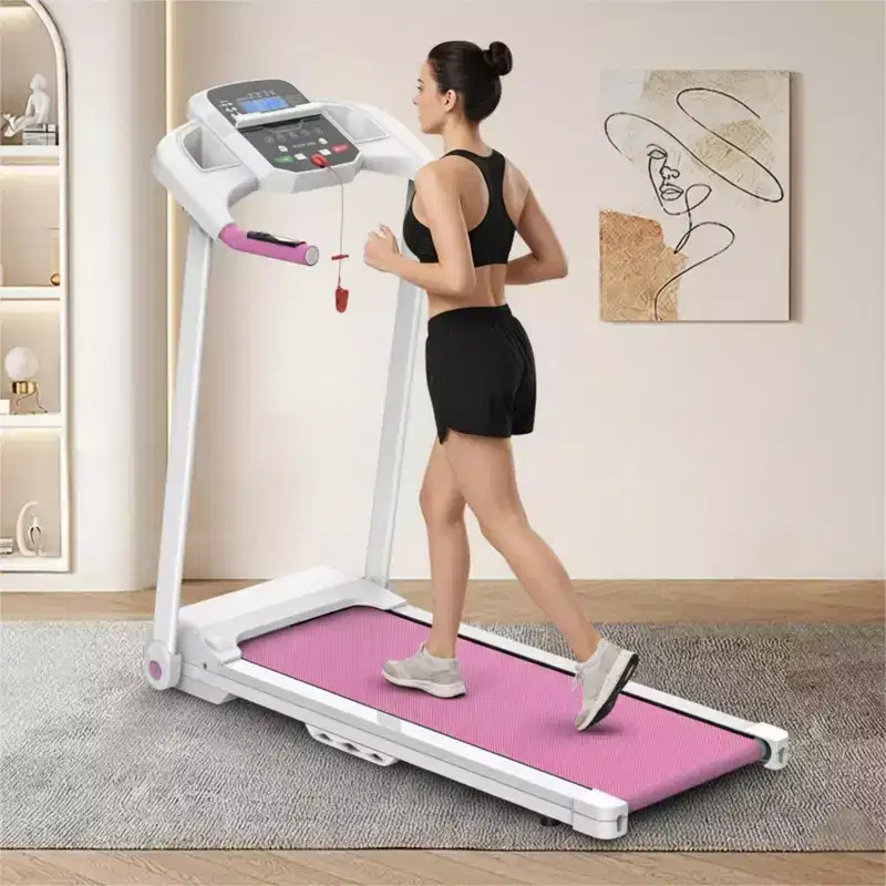 NAYSAYE Foldable Treadmill 2.5HP Home Running and Walking Machine with Spacious Belt for Exercise, White and Pink, 47.64*24.8*45.67