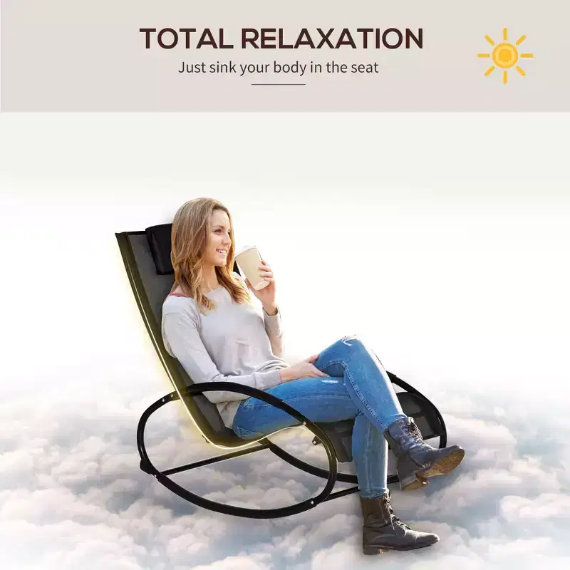 Zero Gravity Rocking Lounge Chair Patio Pool Chaise Recliner with Removable Pillow