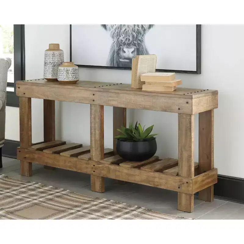 Sofa and Console Table Brown - Modern Entryway, Open Shelf Storage