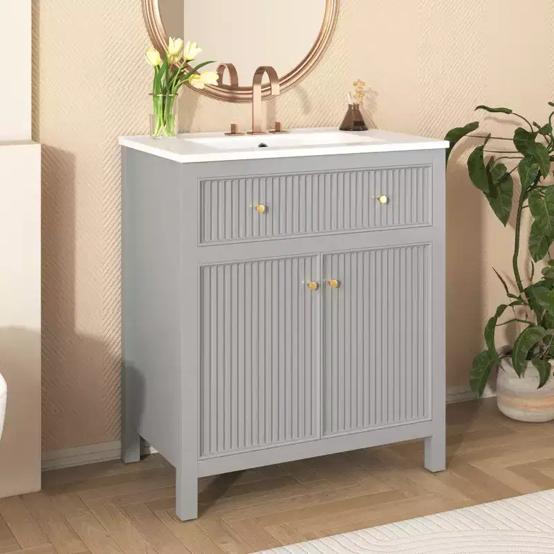 30 Bathroom Vanity with Sink, Bathroom Storage Cabinet with Drawers and Soft Closing Doors, Single Sink Bathroom Vanity, Grey