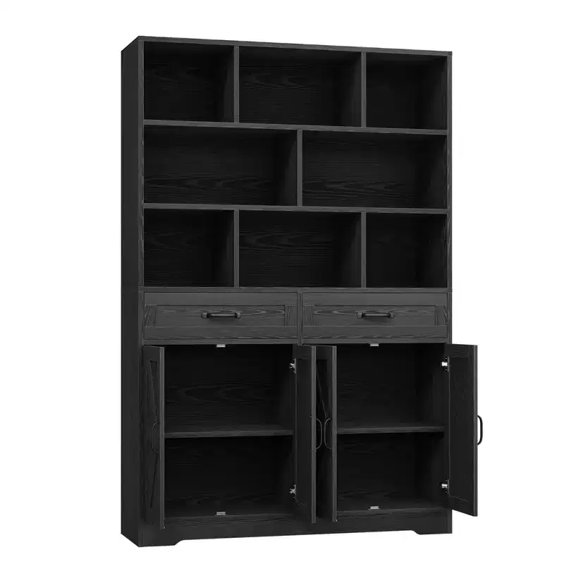 Acekool 71 Inch Tall 6 Tier Bookcase with 8 Cubbies 2 Drawers 4 Doors for Living Room Office