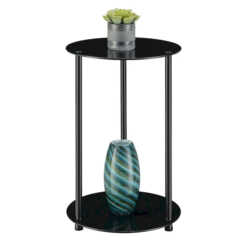 2-Tier Round End Table with Tempered Glass Shelves