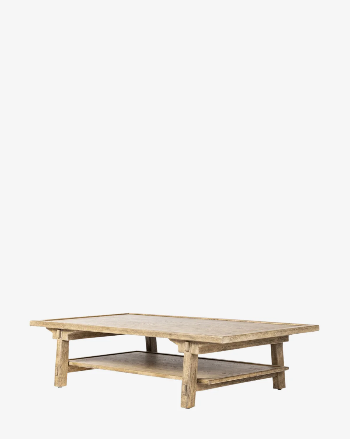 Rustic White Oak Coffee Table with Distressed Finish & Farmhouse Structure for Living Room