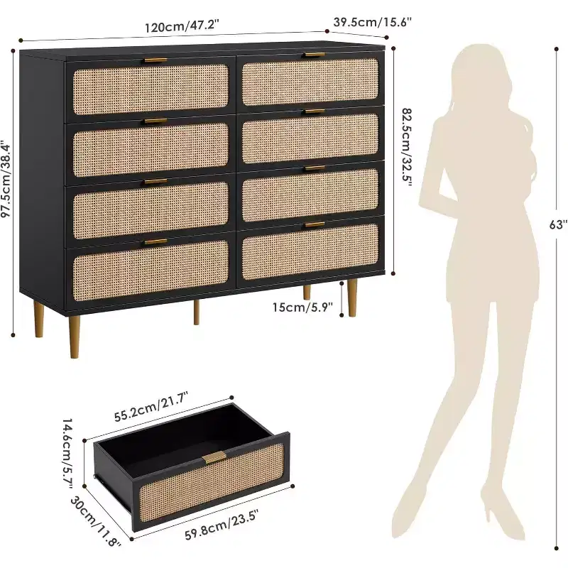 8-Drawer Dresser, Modern Wooden Bedroom Chest of Drawers With Storage Drawers, Farmhouse Style TV Stand for Living Room, Bedroom