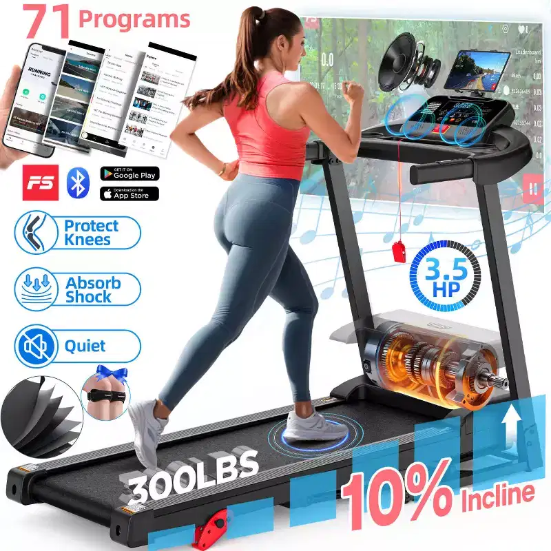 330lbs Folding Treadmill w/ 3.5HP Motor,64+7 Programs,Incline Treadmill for Home,7.5MPH,APP Control&Dual Speakers,Portable Walking Jogging Treadmill