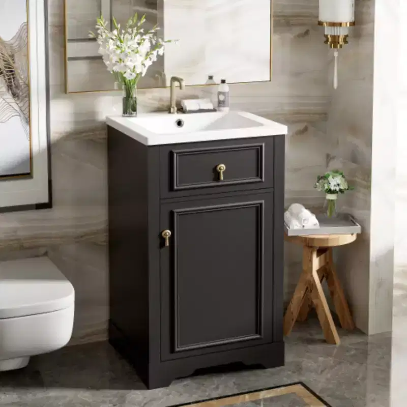 20-Inch Wide Bathroom Storage Cabinet with Integrated Ceramic Sink