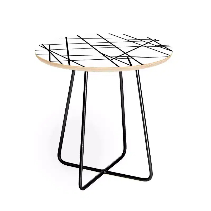 Architecture Side Round Table, Black, Modern Stain-Resistant Wood Composite Top, Steel Frame