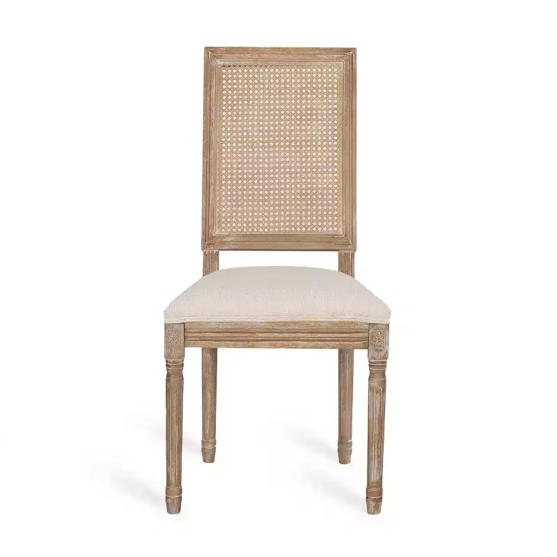 of 4 French Country Wood and Cane Upholstered Dining Chairs