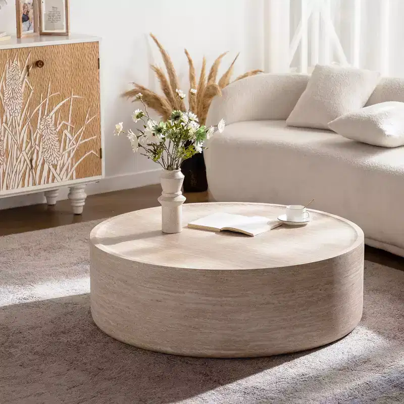 39.37 inch Round Coffee Table with Mars Pattern for Modern Living Rooms