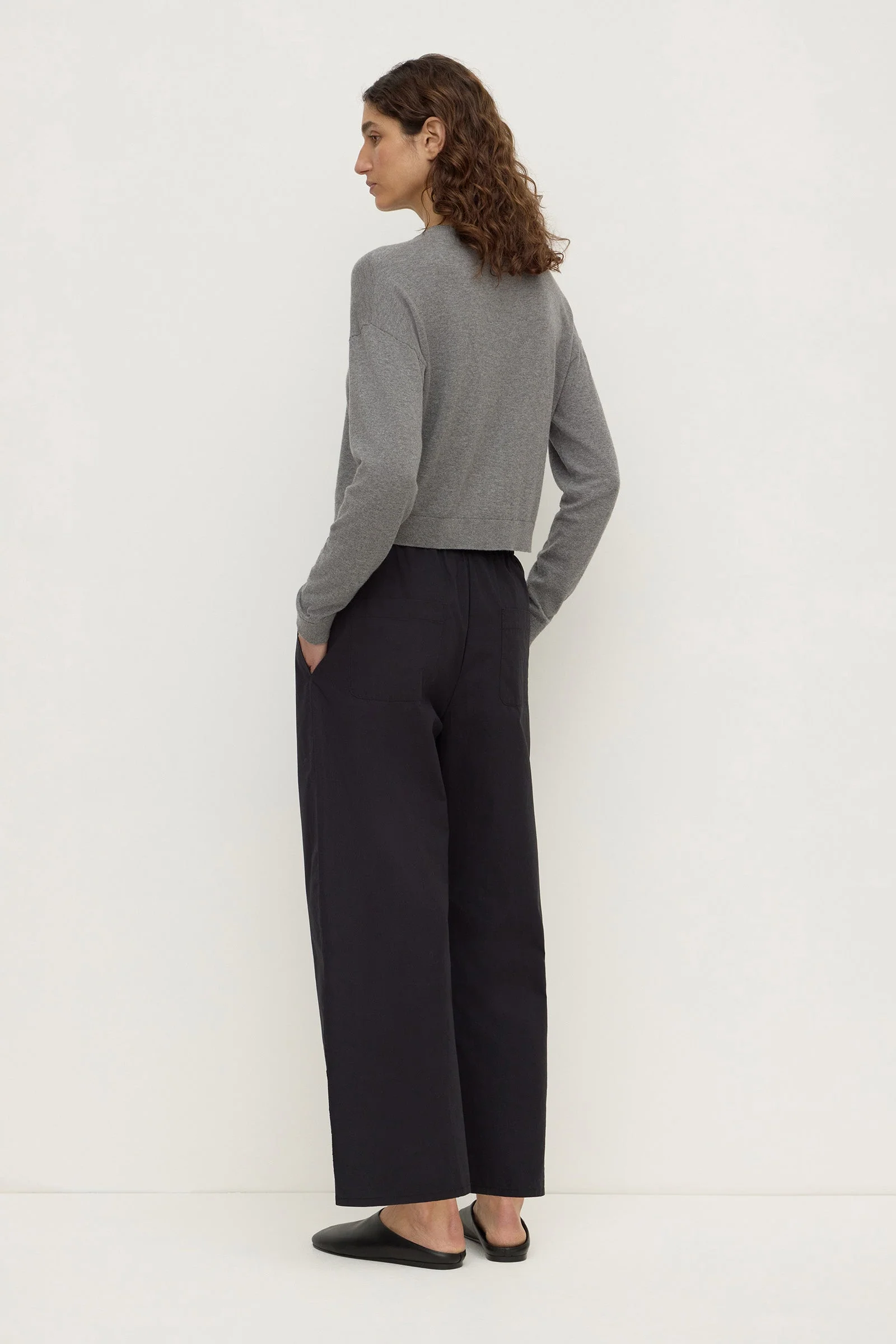 Black Cotton Barrel Leg Pant