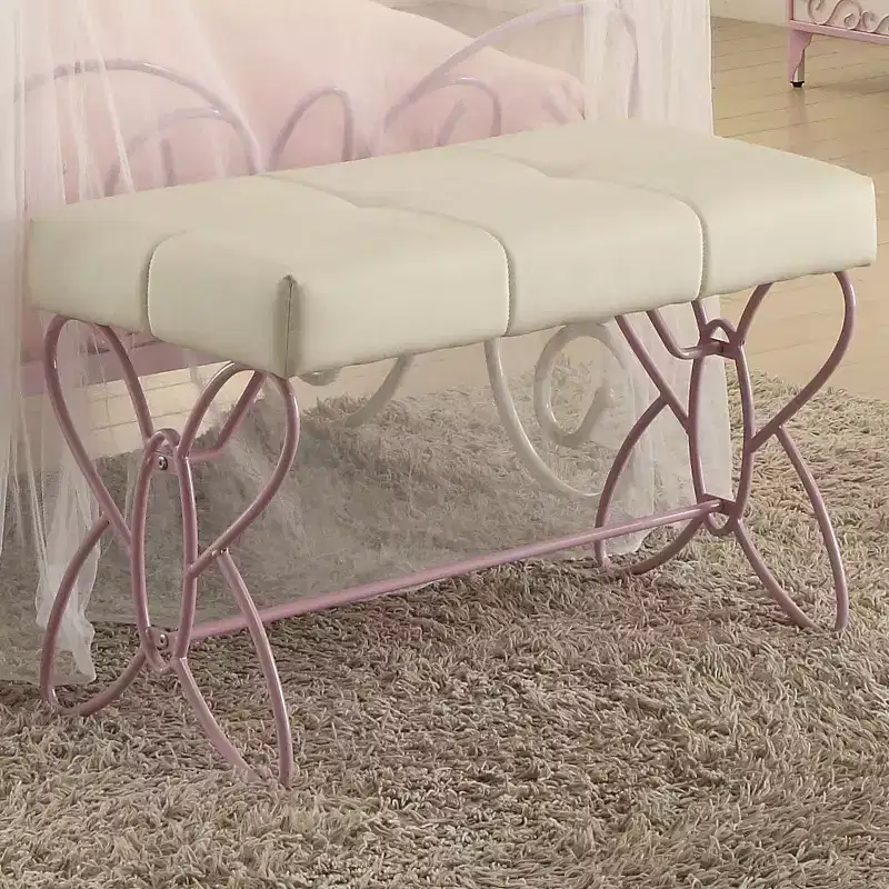 Simple Relax Faux Leather Upholstery Bedroom Bench with Butterfly Panel Base in White and Light Purple