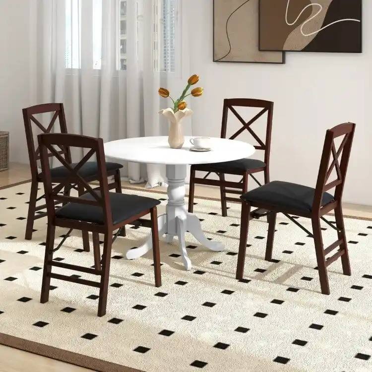Wooden Dining Table with Round Tabletop and Curved Trestle Legs - 39.37 x 39.37 x 28.74