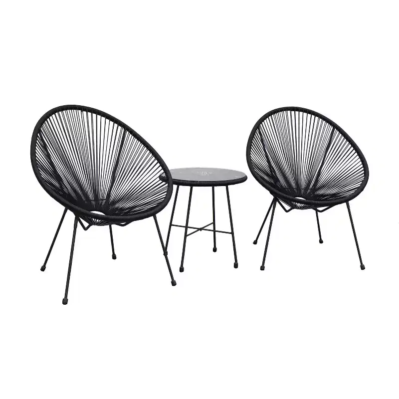 Sassio 3pc Hand-Woven Conversation Patio Set - Black - DUKAP