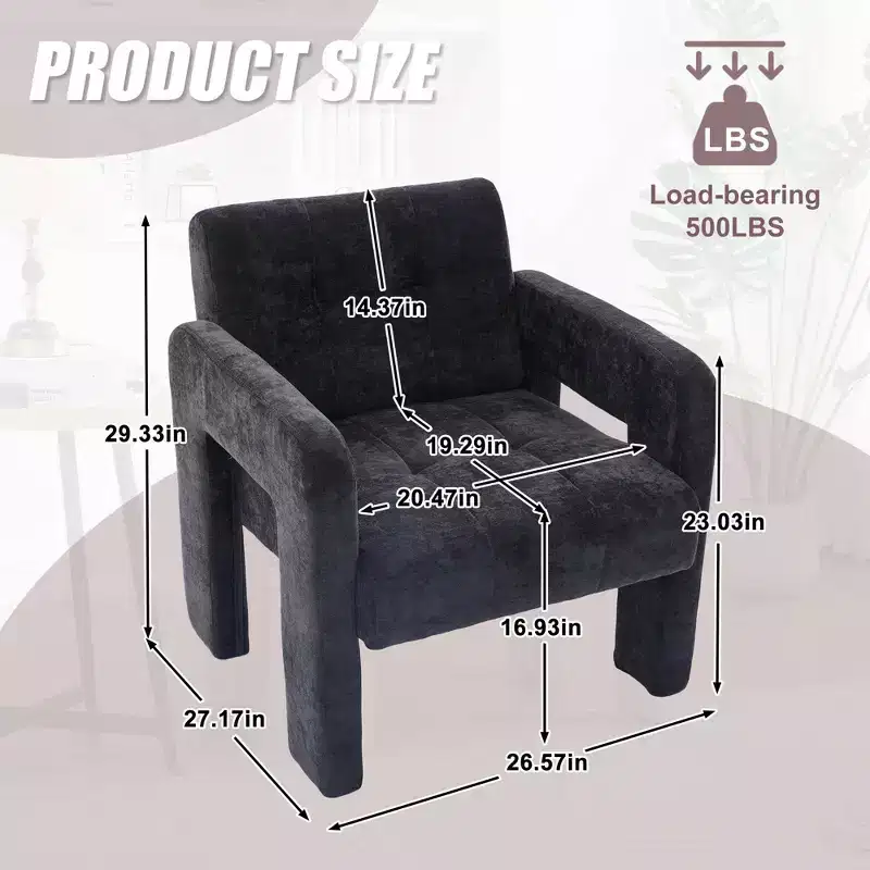 TUYOHW Modern Accent Armchair,Chenille Upholstered Single Sofa Chair with Padded Armrests,Lounge Chair Living Room,Bedroom,Office,500 lbs Capacity