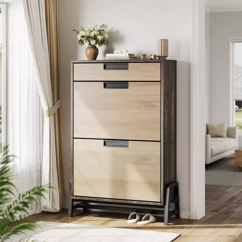 Freestanding Shoe Organizer with Metal Legs, Shoe Cabinet StorageFoyer, Hallway, Living Room