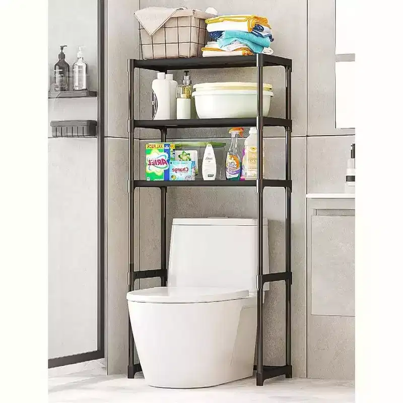 Three-Tier Metal Toilet Shelf, Freestanding Space-Saving Toilet Storage Rack, Tall Bathroom Shelf, Suitable for Toilets Bathrooms, Laundry Rooms