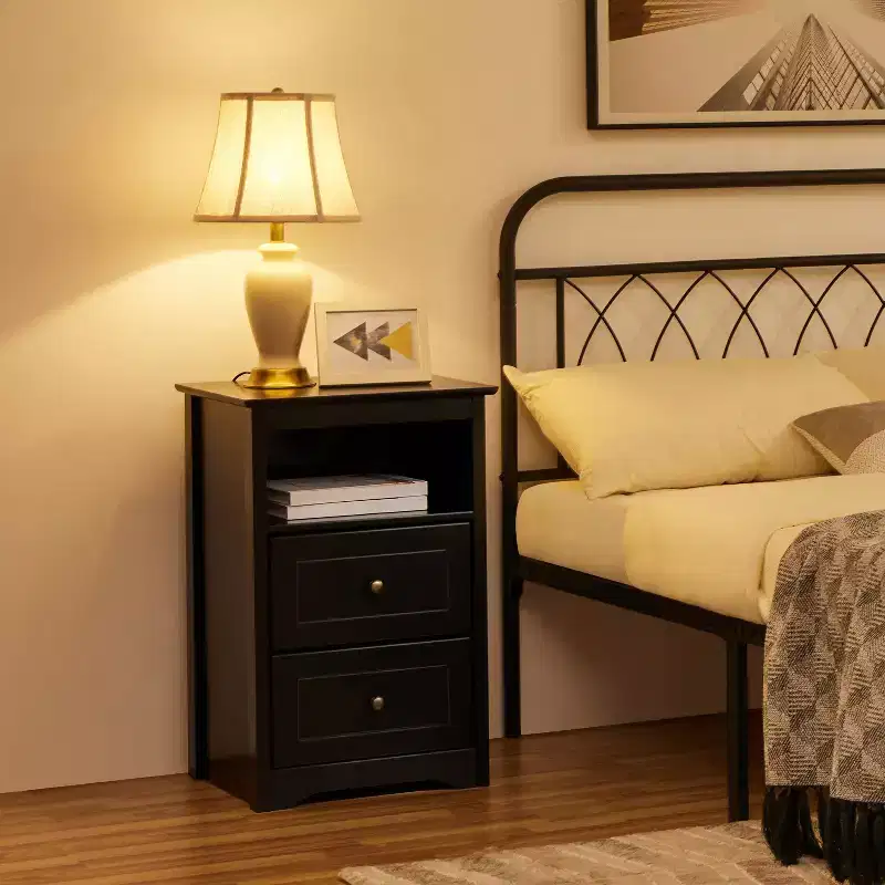 Yaheetech Woodenll End Table with Storage Drawers and Open Shelf for Bedroom, Living Room