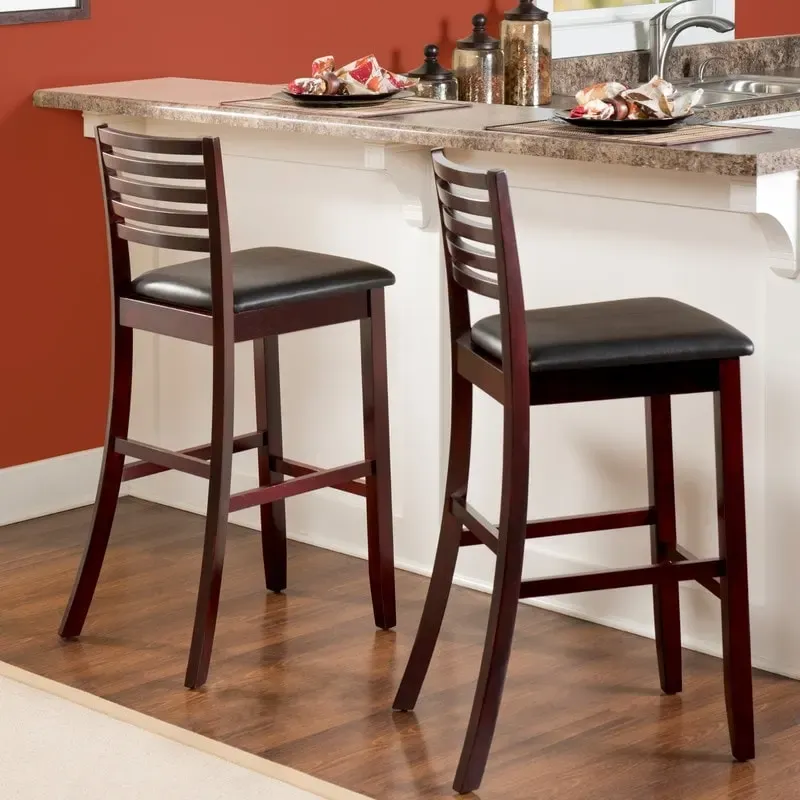 Linon Pitchfork Espresso Ladder Back Bar Stool