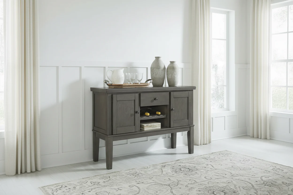 Antique Gray Dining Room Server with Wine Rack – 56W x 18D x 39H