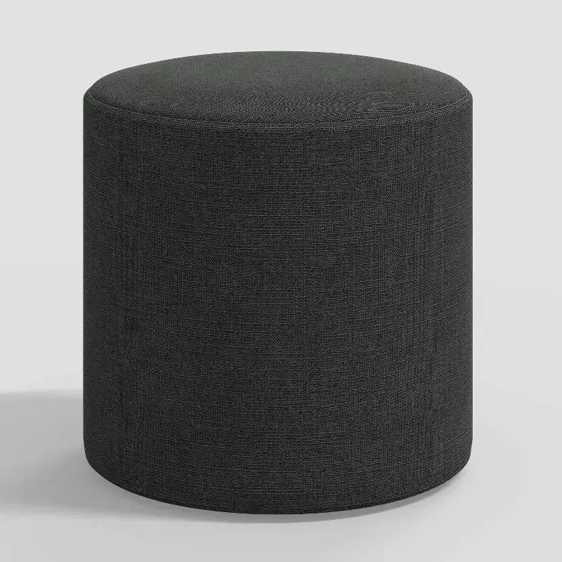 Round Linen Ottoman with Padded Seat