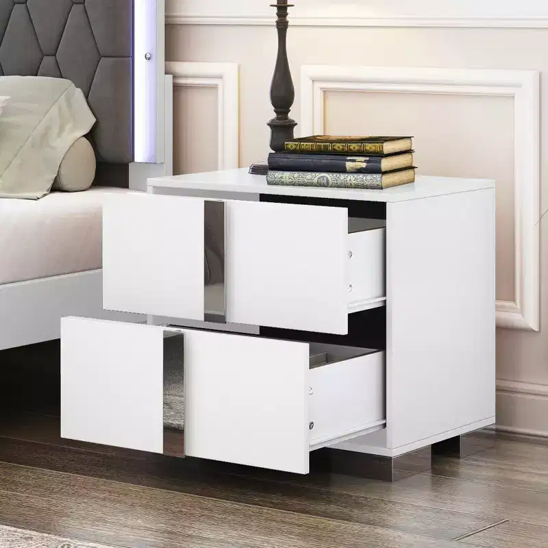 Elegant Sleek Modern 3 Drawer with Mirrored Accent Nightstand for Bedroom Living Room
