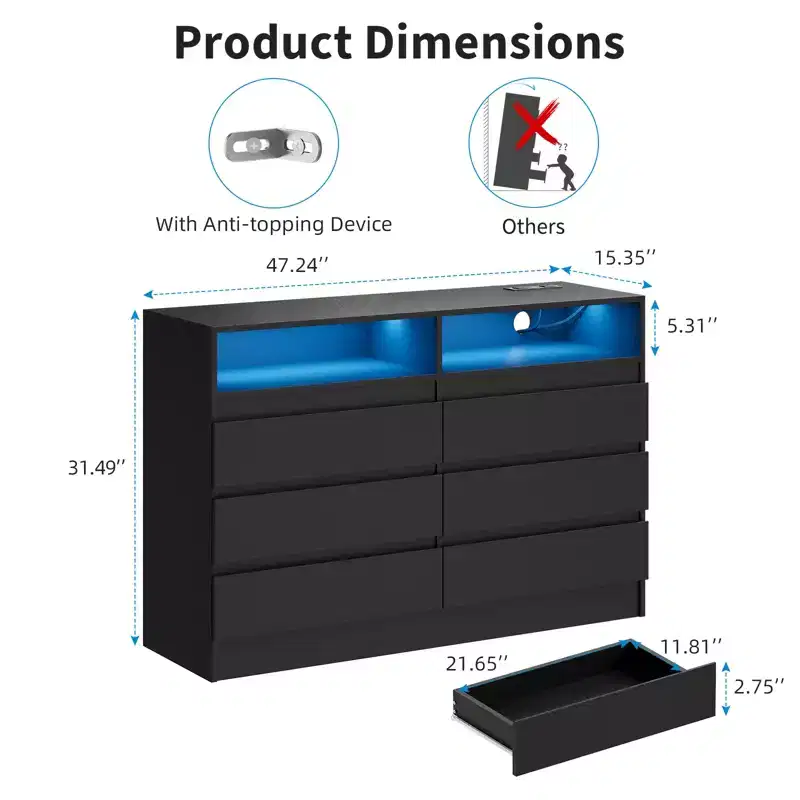 Modern 6 Drawer Dresser, Accent Chests of Drawers, for Bedroom, Living Room, Entryway