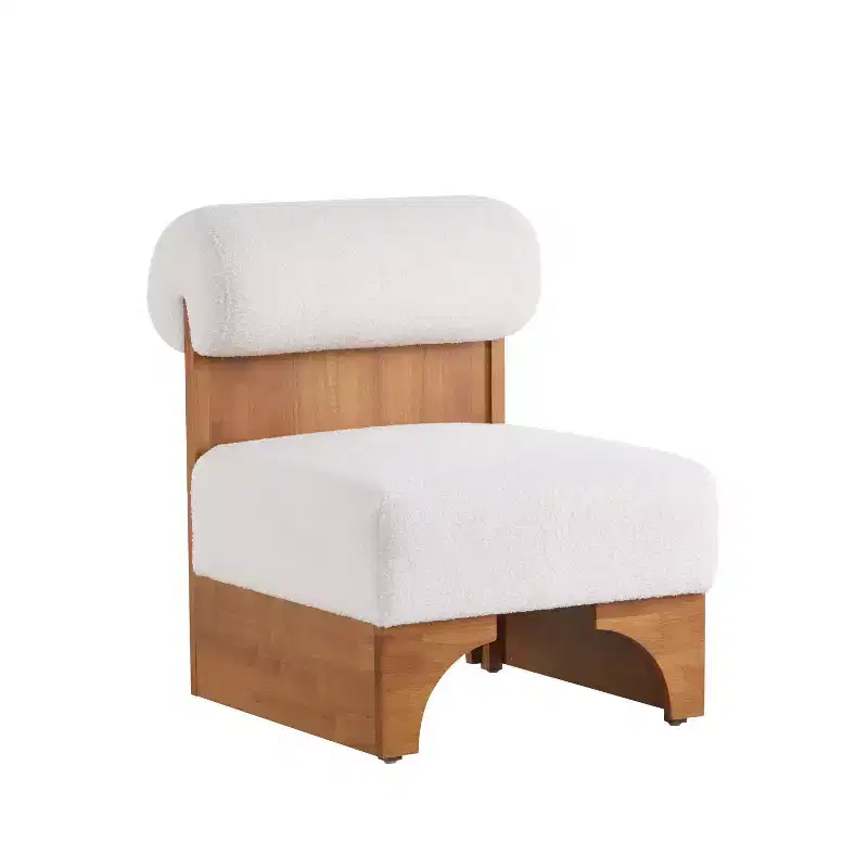 Homy Casa Accent Chair with Rolled Backrest and Solid Wood Base, Boucle Upholstery