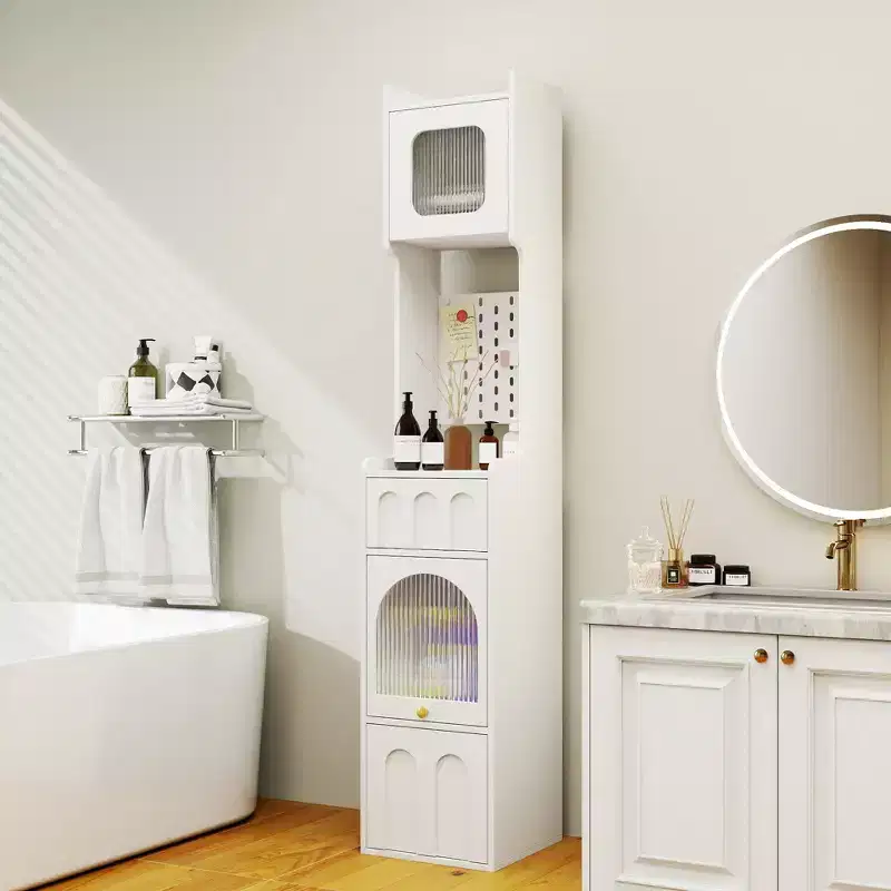 Particle Board & MDF Tall Narrow Storage Cabinet 71''H 1 Door & 2 Drawers