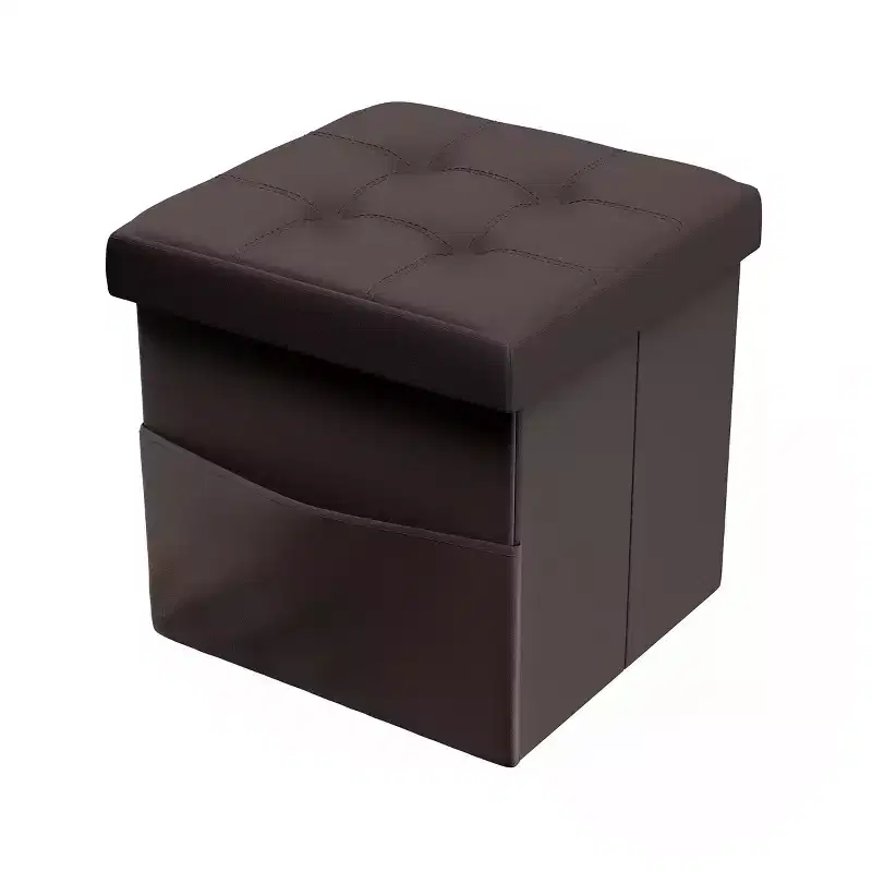 Lavish Home Folding Faux Leather Ottoman, Brown