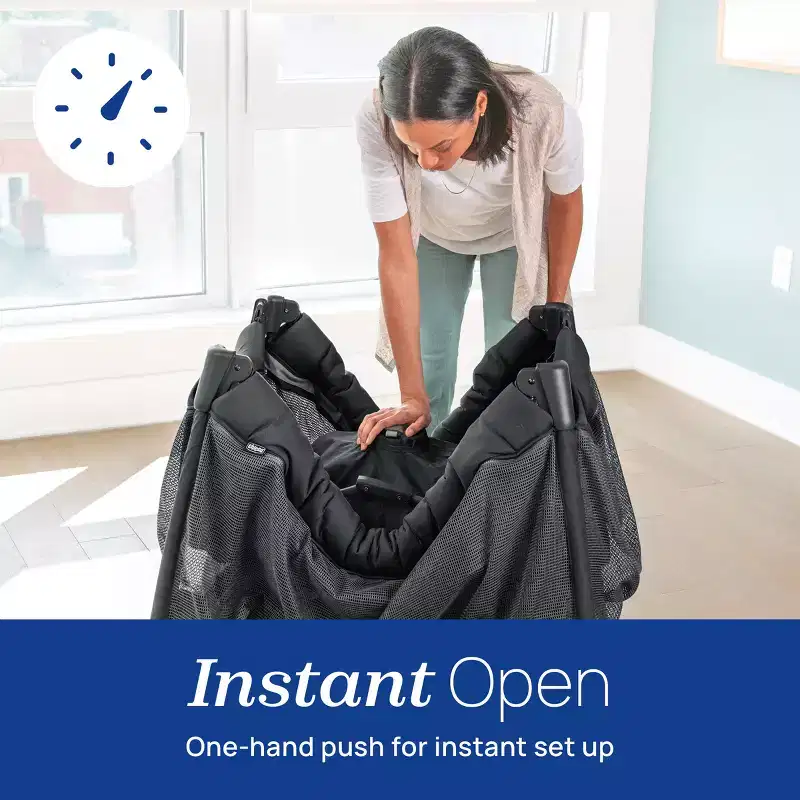 Instant Setup Playard - Charcoal: Portable Bassinet, Polyurethane Foam, Foldable Design, 30 lb Capacity