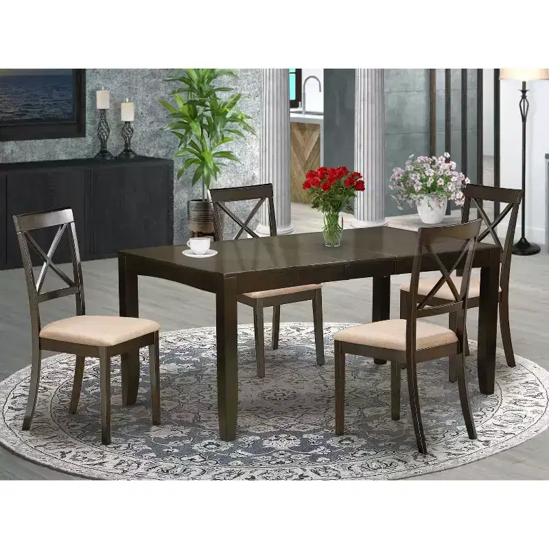 HomeStock 5-Pc Cappuccino Solid Wood Top - Dining Room Set - Seats 4