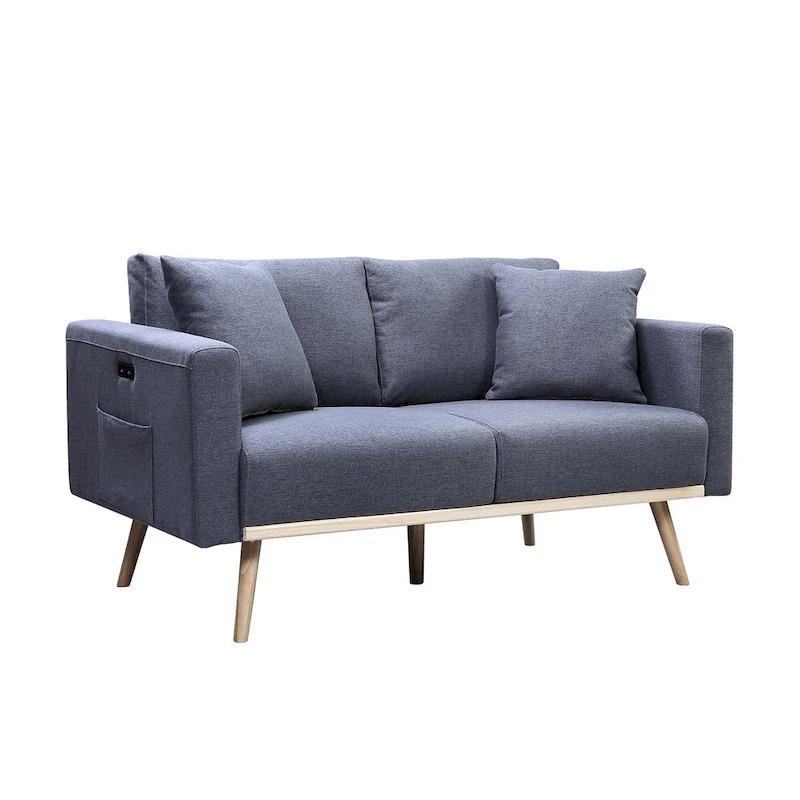 Linen Upholstered Loveseat with 2 Pillows
