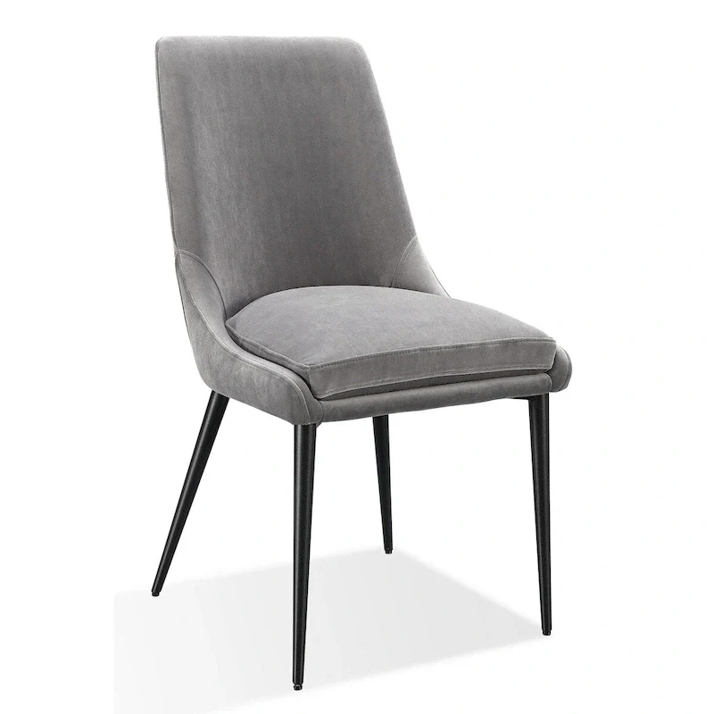 Set of 2 Dining Chairs, Gray Velvet, Black Metal Legs