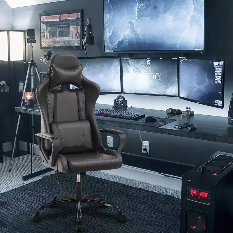 BestMassage Gaming Chair High-Back Office Chair with Lumbar Support Massage Function and PU Leather Rolling Swivel Chair for Adults and Teens
