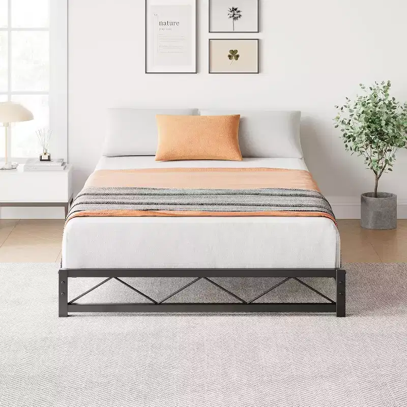 Metal Platform Bed Frame with Wave Headboard & Footboard, Steel Slat Support, Noise-Free, No Box Spring Needed, Twin/Full/Queen/King