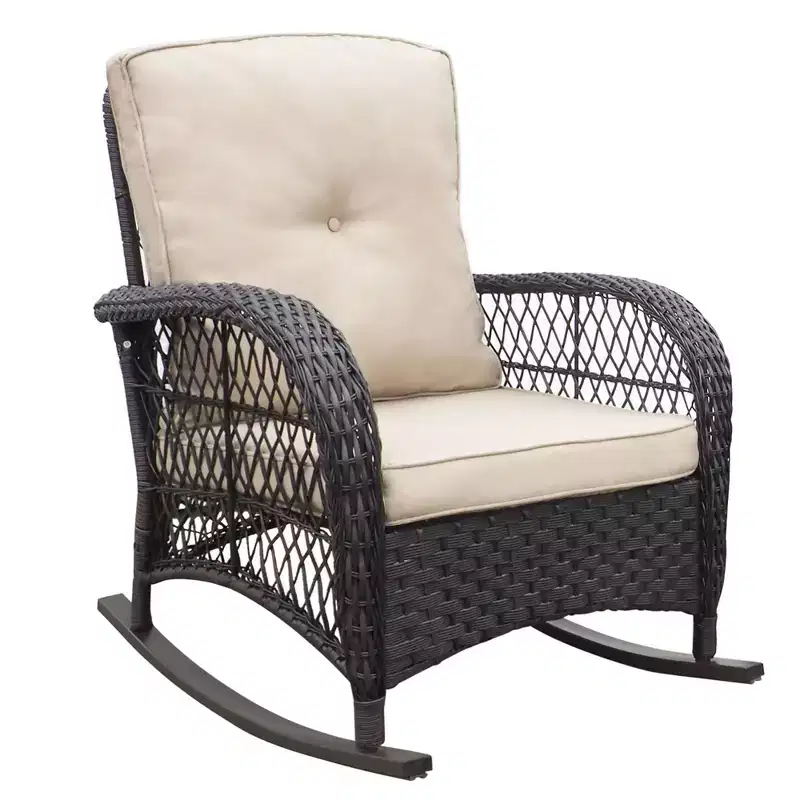 TUYOHW Patio Accent Rocking Chai,Rattan Recliner Chair,Powder-Coated Metal Lounge Chair for Porch,Backyard & Garden,350lbs Capacity,2 Chairs+1 Table