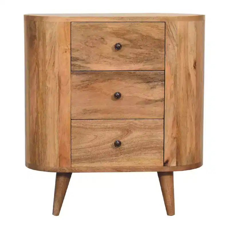 26 in. Oak Solid Wood Oval Accent Cabinet with Three Drawers