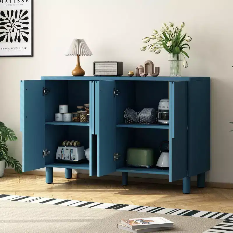 4-Door Buffet Cabinet with Storage, Wood Sideboard Cabinet with Unique Arc Handles and Adjustable Shelves for Dining Room