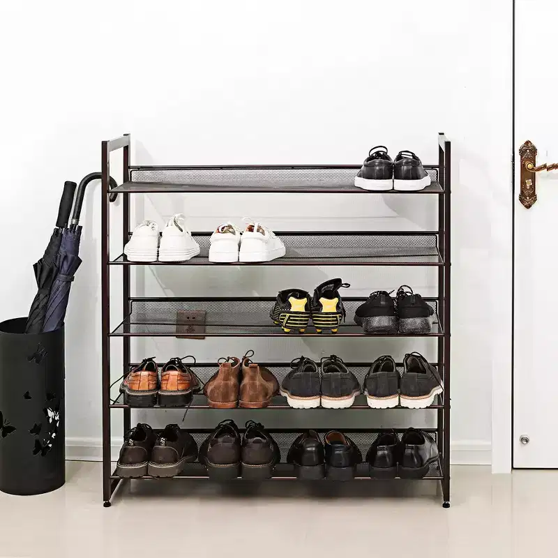 Shoe Rack, 5-Tier Stackable Shoe Storage Shelf, Metal Mesh, Flat or Angled Shoe Organizer Rack for 20 to 25 Pairs Bronze