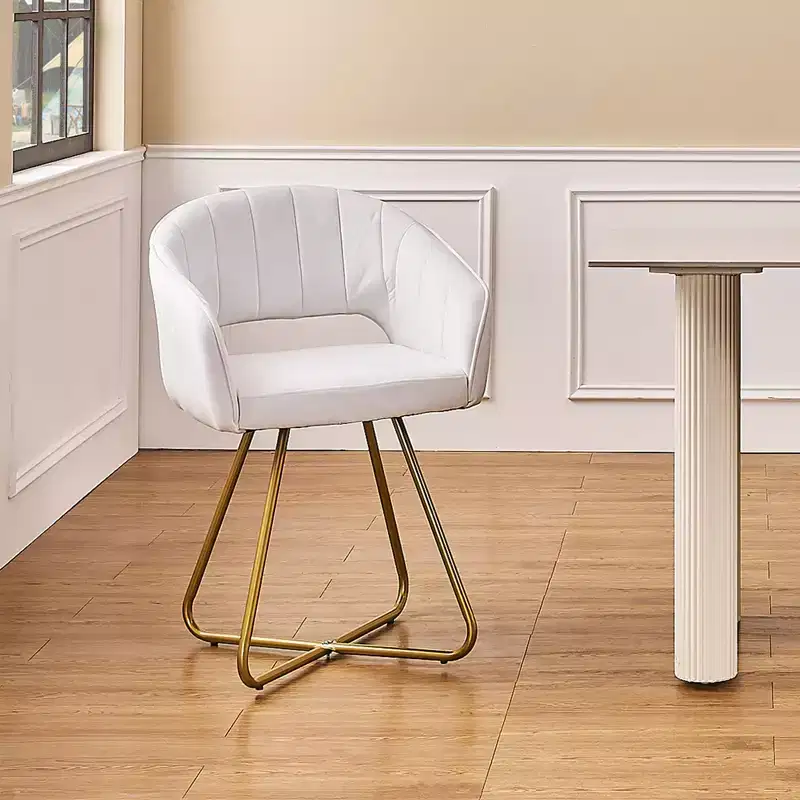 White Velvet Accent Armchair with Gold Metal Base, Padded Seat & Back, Seats 1