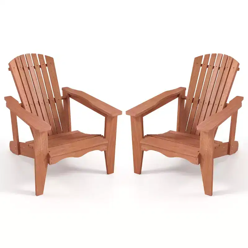 Costway 4PCS Solid Wood Garden Chair w/ High Backrest Wide Armrests & Contoured Seat