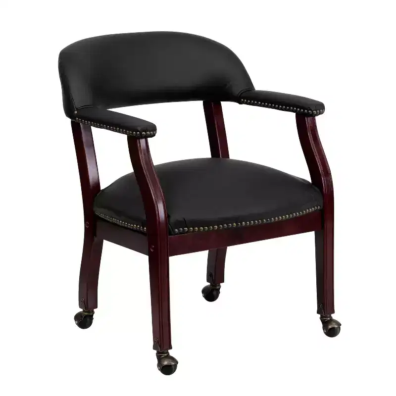 Black Vinyl Conference Chair with Nail Trim and Casters
